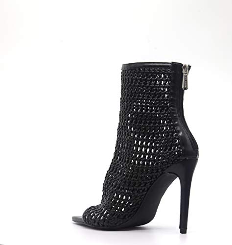 Cape Robbin Weave Black Stiletto High Heel Zipper Pointed Peep Toe Booties2