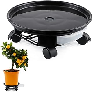 Skelang Plant Caddy 33cm, Plant Pallet with Water Container, Flower Pot Mover for Garden, Patio, Yard, Deck, Kitchen, Load Capacity 45kg, Black