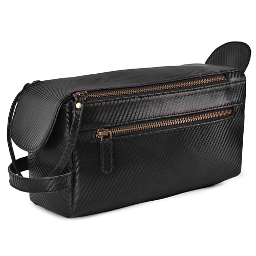 Dopp Kit LEATHER VILLAGE noir carbone trousse de toilette homme cuir véritable