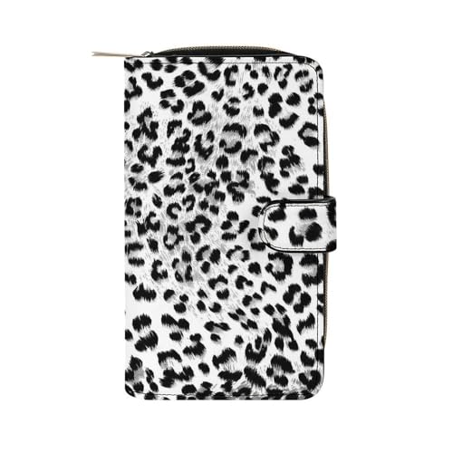 Nugier Women Soft PU Leather Wallet, Zipper Card Case Clutch Credit Bills Money Crash Coin 7.8x4.3x1.4 in Holder Purse Print Seamless Brown Leopard Skin Animal Texture Black White