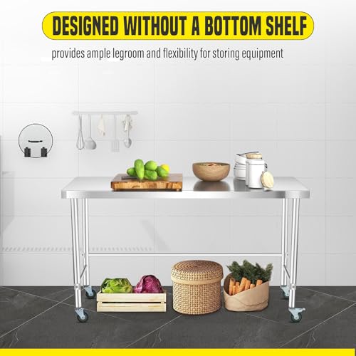 image for GarveeLife Stainless Steel Work Table, 48x24 x35 Inch with Wheels, Com