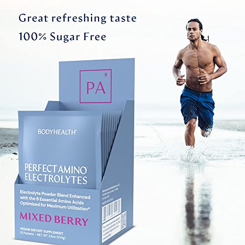 Bodyhealth Perfectamino Electrolytes - Complete Electrolyte Powder With Perfect Amino, Sugar Free (Mixed Berry 15 Servings) #TOP4