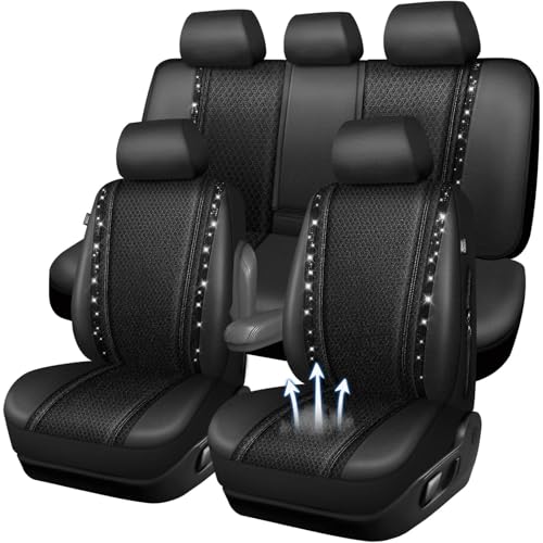 Image of CAR PASS Memory Foam 3D Mesh Bling Diamond Car Seat Cover Full Set Breathable Soft Sponge Universal Shining Glitter Sparkly Crystal Armrest Fit Automotive Truck SUV Cute Women Girl, Black Rhinestone