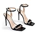 Elisabet Tang Women's Stiletto Heels Ankle Strap Open Square Toe Heeled Sandals Sexy Comfort Strappy Dress High Heel Shoes Lace Up Wedding Party Sandals Shoes Black Matte Size 8