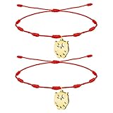 cotigo Pulsera 7 Nudos con Búho en acero inoxidable, pulsera hilo nudo rojo ajustable, Amuleto de Suerte y contra mal de ojo, set 2 pcs (Buho Dorado)