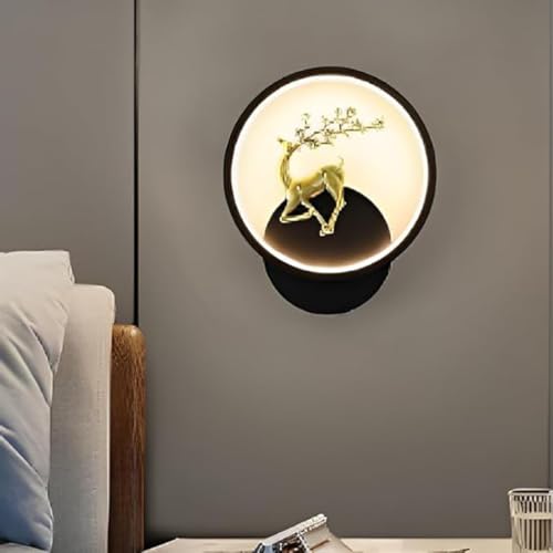 Image of SAH Black Home Decor Inbuilt Led Fancy Wall Light, Night Lamp,Decorative Lamp,Living Room,Bedroom, Cafe (Plastic) (3-Lighting Mode) (Round, Full Deer)