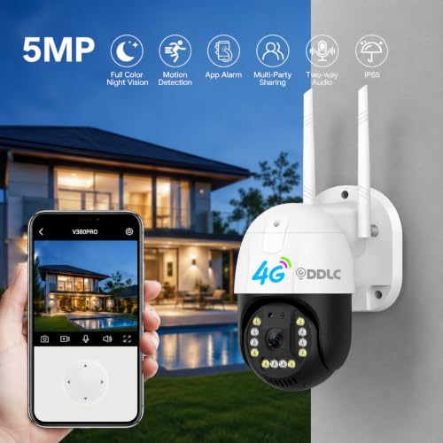 Image of DDLC 5MP 4G SIM LTE Wireless Outdoor PTZ Security Camera | SIM Based PTZ CCTV Camera | Full HD | 360 Pan Tilt | Color Night Vision | Motion Detection | Two-Way Audio with Mobile App V380 Pro (4G ptz)
