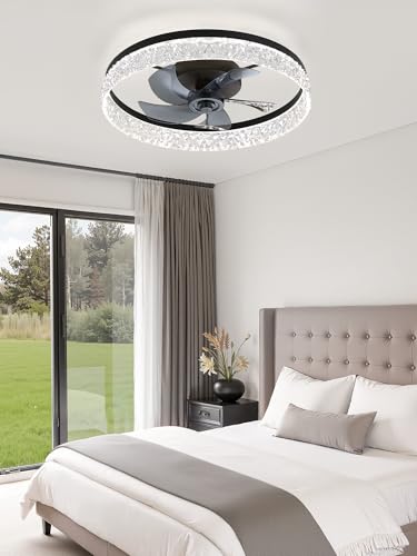 Image of LEDIARY 22 inch Low Profile Ceiling Fans with Lights, APP & Remote, Black