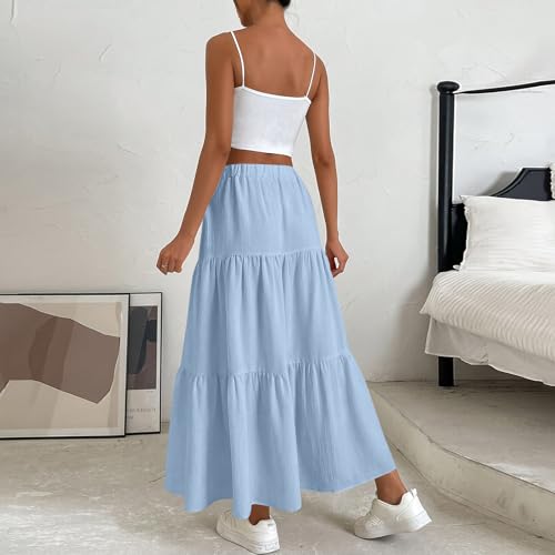 Women’s Boho Flowy Dress Maxi Long Skirt Elastic High Waist Pleated A-Line Resort Wear Swing Asymmetric Bow3