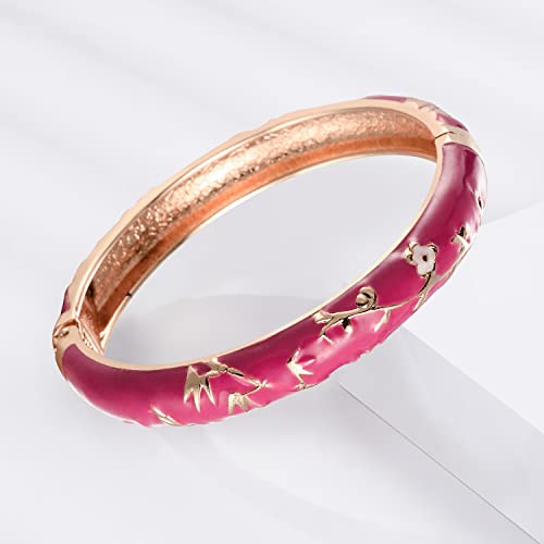 Ujoy Classic Cloisonne Bracelets Enamel Jewelry Gold Plated Bamboo Flower Cuff Metal Bangle For Women Gift Box 55A114 Yellow #TOP1
