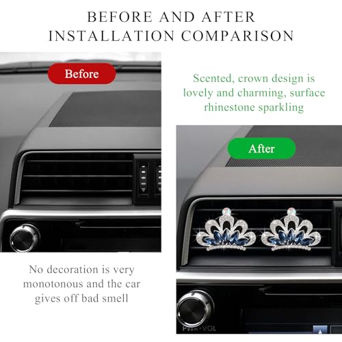 Image of Yourkar 2 PCS Bling Car Air Vent Clips, Crystal Rhinestone Crown Vent Decorative Air Freshener Clips, Sparkly Diamond A /C Outlet Aroma Diffuser Clip for Vehicles, Car Accessories (Blue)