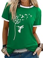 Material: Cotton Blend. Soft and Comfortable. Size:S-2XL. Features: Classic round neck, short sleeve, cute dandelion birds graphic print, basic summer tshirts for ladies and girls, regular fit, casual style. Great Gift idea for dandelion lover, garde...