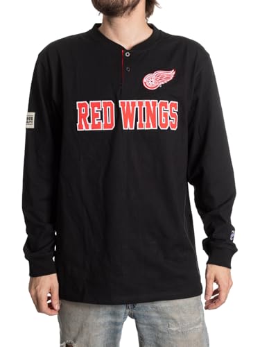 Calhoun NHL Surf & Skate Mens Henley Long Sleeve Shirt (Detroit Red Wings, X-Large, 24" Chest)