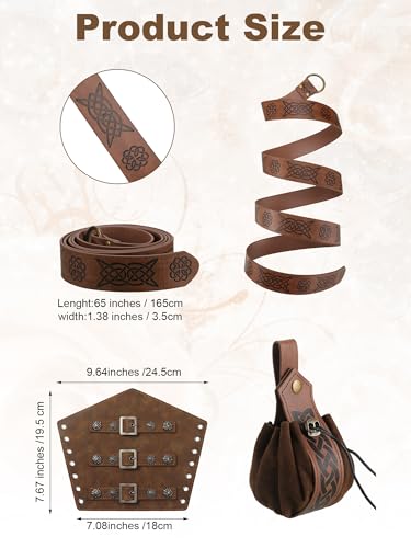 Suhine 6 Pcs Men's Halloween Renaissance Costume Set Medieval Vest Shirt Ankle Banded Pants Viking Belt Armband Pouch4