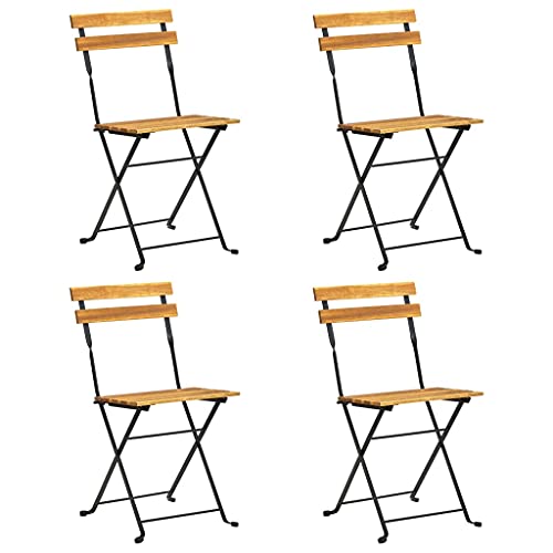 vidaXL Lot de 4 Chaises de Bistro Pliables, Sièges de Jardin avec Dossier, Meubles de Terrasse Patio Extérieur, Bois d'Acacia Massif