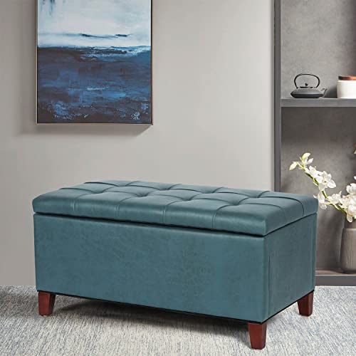 Joveco Storage Ottoman Bench Rectangular Pu Leather Tufted Top Entryway Bench Toy Chest Coffee Tables Footstool For Living Room Bedroom, Need To Diy Assemble/ Put It Together, (Dark Blue) #TOP14
