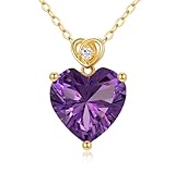 14 Carat Gold Love Heart Amethyst Birthstone Pendant Necklace for Women 3Ct Heart-cut Created Gemstone Anniversary Birthday Mother's Day Necklaces for Her 16+1+1 inch-Feb