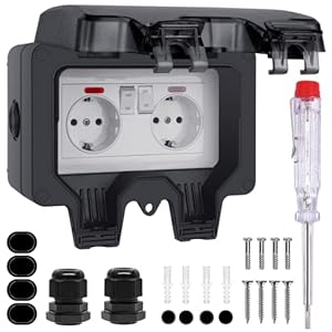 TIMLand Wasserdichte 2-Fach Außensteckdose