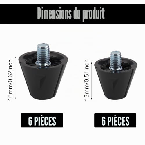 HJYIMYI Lot de 12 Crampons de Rechange pour Chaussures de Football, Crampons à Vis 13/16 mm, Nylon, Tête Métallique, pour Football et Rugby, Noir – vue 2