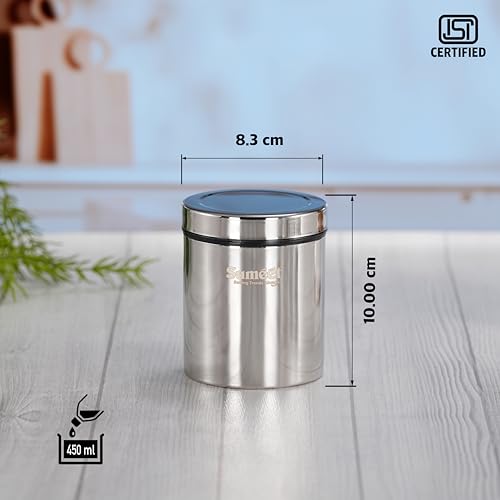 Image of Sumeet ISI Certified Stainless Steel Air Tight Storage Container /Jar /Canister /Dabba with Threading Screw Cap for Kitchen - Pack of 4Pc, 8.3cm, 450ml, Silver