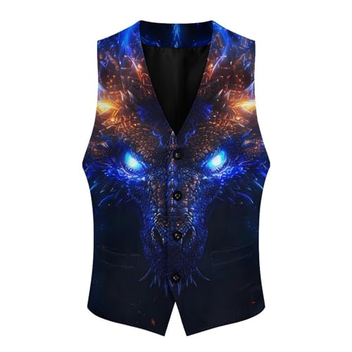 Dragon Men's Suit Vests Business Formal Dress V-Neck Waistcoat Tops with 2 Pockets4