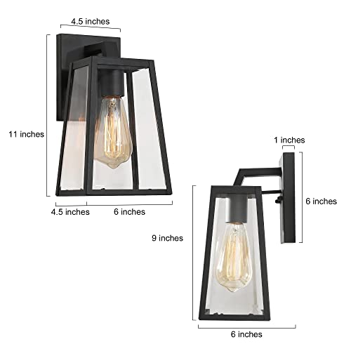 Black Outdoor Wall Lights, Modern Farmhouse Waterproof Anti-Rust Exterior Wall Sconces Trapezoid Light Fixtures With Clear Glass Shade For Porch, Patio, Yard, Garage, Front Door #TOP5