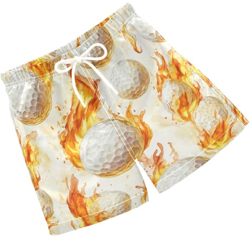 Pigsaly Boys' Swim Board Shorts Watercolor Fire White Golf Balls Boy's Swim Trunks Kids Swimwear 2T