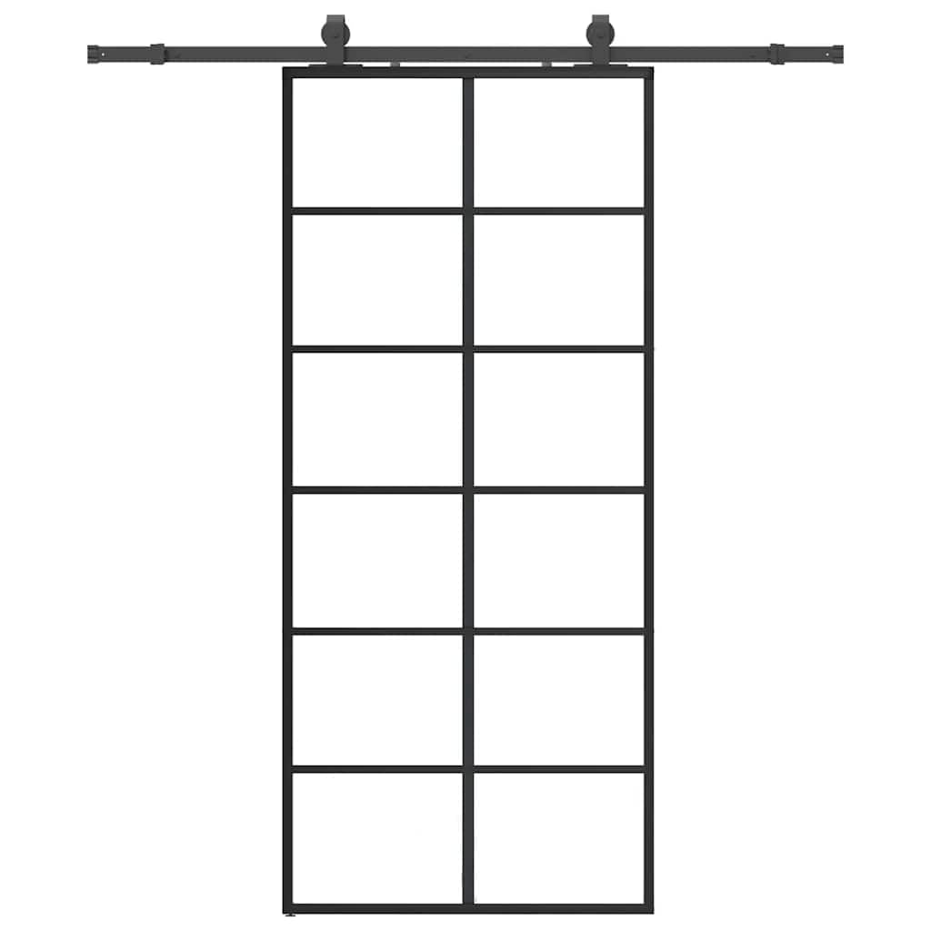 Drzwi przesuwne z okuciem, czarne, 90 x 205 cm, szkło ESG, system drzwi przesuwnych do wnętrz