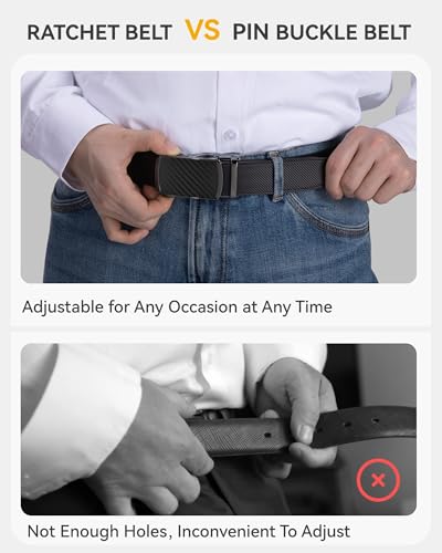 Image of Chaoren Leather Ratchet Belt 2 Pack Dress with Click Sliding Buckle 1 3 /8 inch in Gift Set Box - Adjustable Trim to Fit