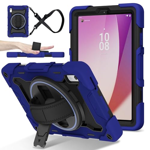 Coque Lenovo Tab M9 antichoc avec support rotatif et bandoulière bleu foncé