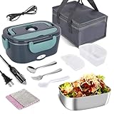 NOVAKA Lonchera Eléctrica Portátil, 3 en 1 Fiambrera portátil 1.5L Para Conservar Calor, Calentador de Alimentos, Caja...