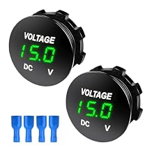 2 PCS DC 12V 24 V Voltmeter Gauge, Car LED Digital Display Round Panel Voltage Gauge Meter, Waterproof Mini Volt Tester Battery Monitor Indicator for Car Truck Marine Boat Green