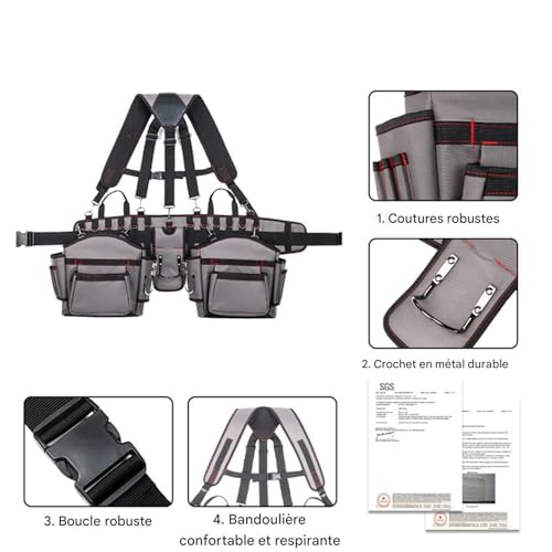 Veste de travail renforcée avec ceintures à outils et bretelles de chantier - 8