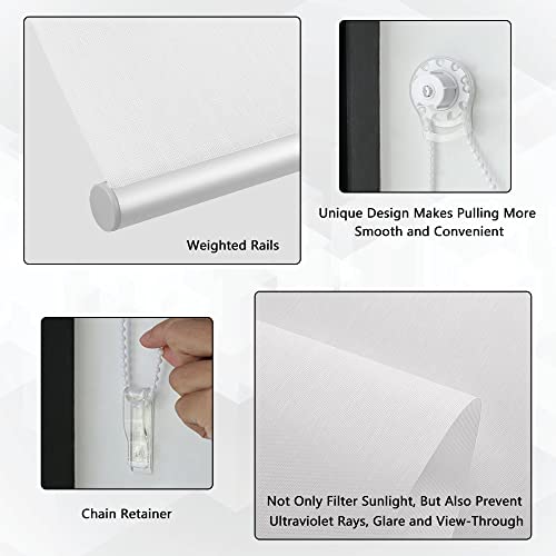 Hidodo Light Filtering Roller Shades For Windows, Solar Window Roller Blinds Uv Protection Fabric Roller Shades For Bedroom, Living Room, Bathroom And Office, 22" W X 72" H, White #TOP4