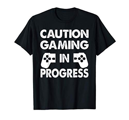 Caution Gaming In Progress Tee Shirt Funny Gamer Boys Camiseta