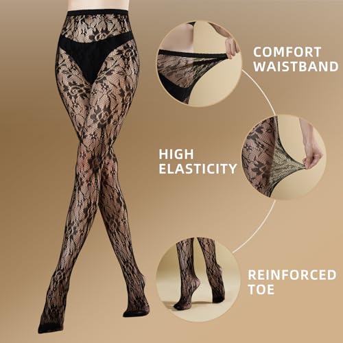 MANZI Lace Fishnet Tights Floral Patterned Fishnet Stockings for Women3