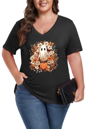 Image of ForHailey Women's Plus Size V Neck Tops Summer Short Sleeve T Shirt