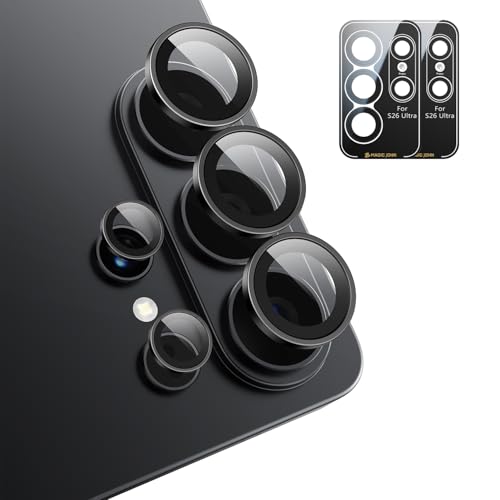 MAGIC JOHN for Samsung Galaxy S26 Ultra Camera Lens Screen Protector [Alignment Kit&1:1 Invisible Fit] 9H Aerospace Tempered Glass Ultra HD Metal Individual Ring Set of 2 Black