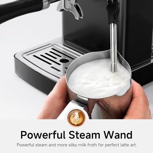 HIBREW H10A - 58mm Espresso Machine, Stainless Steel Body with Milk Frother, Customizable Settings, Smart Display + 20 Bar Pressure Gauge. (Black)