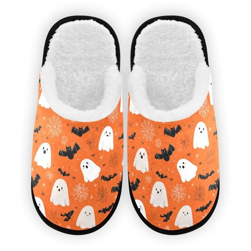 Ghosts Halloween Orange Pumpkin Slippers For Women Men Soft Memory Foam Non-Slip Halloween Winter Indoor House Shoes Travel Slipper