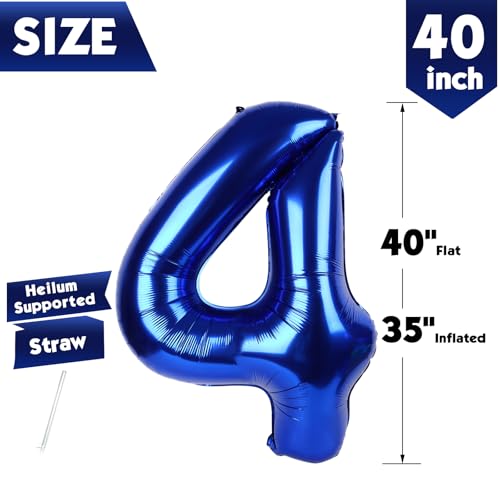 Image of 40 Inch Night Blue Number 4 Balloon, 4th Blue Birthday Party Decorations | 40 Inch Night Blue inflatable foil number balloons, large birthday decorations for 4th birthday