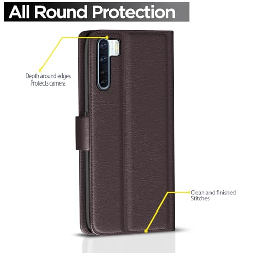 Image of Pikkme Flip Cover Leather Finish | Inside TPU with Card Pockets | Wallet Stand and Shock Proof | Complete Protection Flip Case for Oppo F15(Coffee)