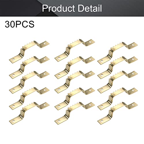 Image of MroMax 30PCS Sawtooth Picture Hangers Iron Picture Hangers 2.44 inch x 0.31 inch Double Hole Picture Frames Hangers for Hanging Clock Paintings Artwork Picture Frame Hook Photos Gold