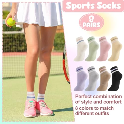 Jspupifip 8 Pairs Striped Athletic Socks for Women, Fashion Casual Breathable Cotton Ankle Socks — view 5
