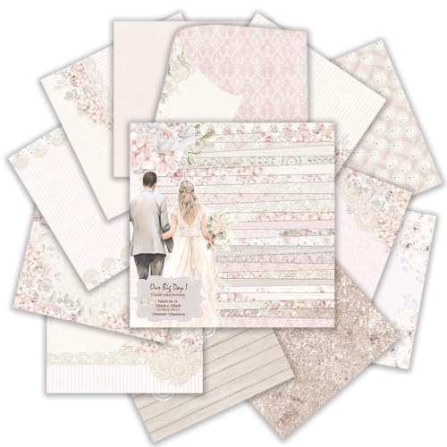 Papier scrapbooking mariage 30,5 x 30,5 cm vintage floral rose nude crème