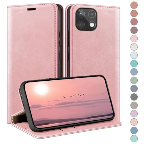 Coque Samsung A22 5G étui à rabat cuir portefeuille rose protection