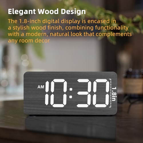 Image of uscce Wooden Digital Alarm Clocks for Bedrooms with 0-100% Dimmable Display | Desk Clock with Large Numbers for Living Room - Loud Dual Alarm for Heavy Sleepers with Volume Control - Wood Decor & Gifts