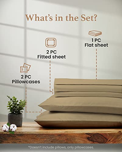 Image of Good Sleep Bedding Split King Sheets for Adjustable Bed, 5 Piece, 100% Egyptian Cotton Sheet & Pillowcase Sets, Sateen Weave, Ultra-Soft, 16 inch Deep Pocket Adjustable Bed Sheets - Taupe