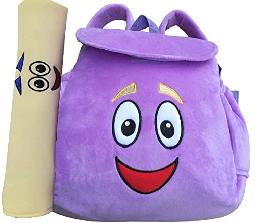 12inch Dora Explorer Backpack Rescue Bag with Map,Pre-Kindergarten Toys Purple Plush Backpack (Crystal purple Dora Backpack)