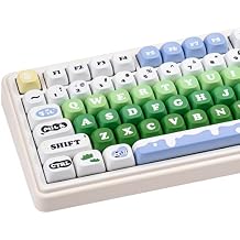 MOA Profile PBT Keycap Set, 130-Key Dye Sub Cute Keycaps, Green White Kawaii Custom Keycaps for US Layout Mechanical Keyboards Cow Theme Design with Key Puller